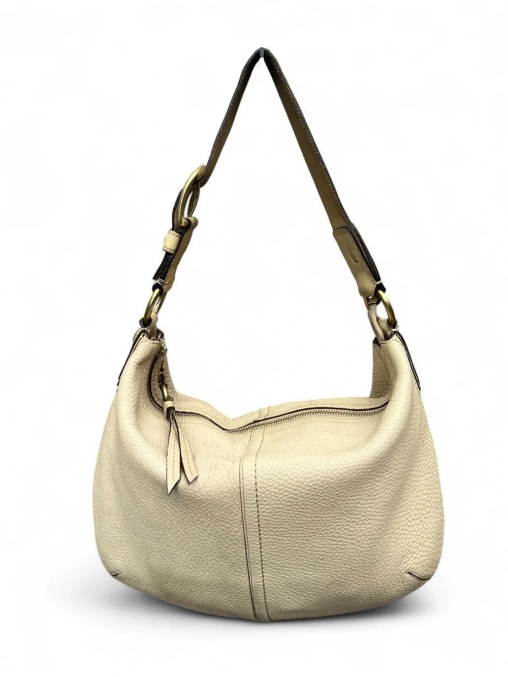 Vintage Coach Cream Leather Hobo Bag with Buckle Charm and Gold Hardware